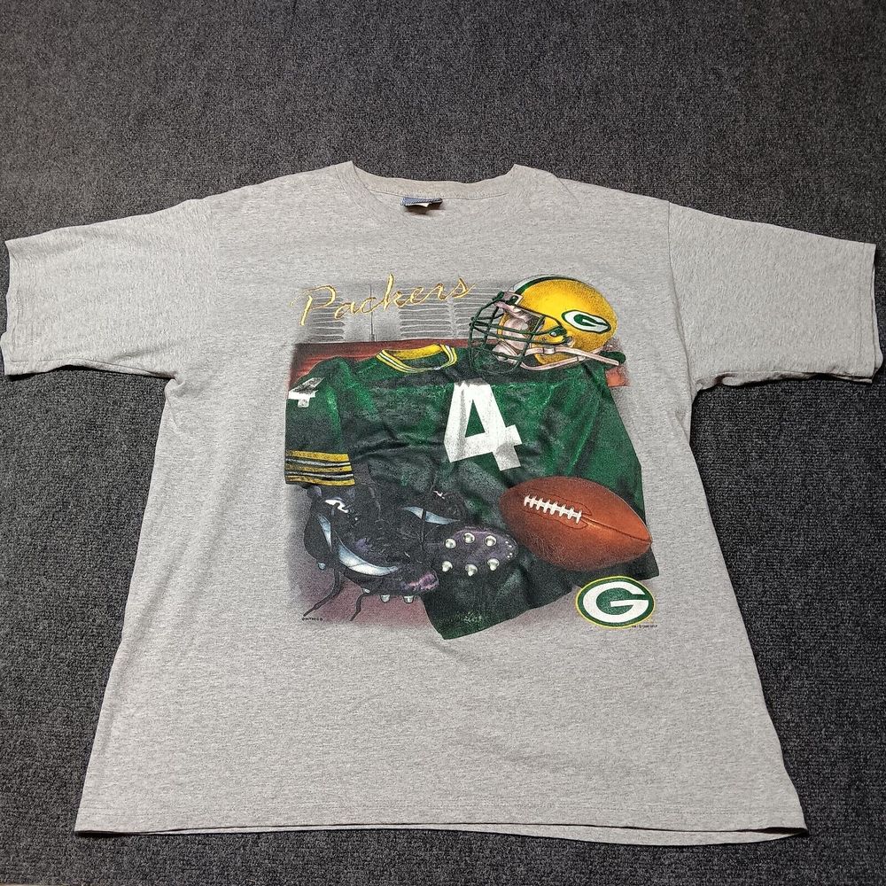 Vintage Green Bay Packers Brett Favre‎ Shirt Adult XL Gray Lee Sport Nutmeg